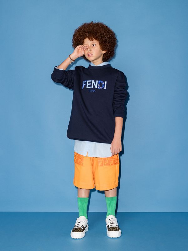 FENDI KIDS FF Logo Pocket Shorts Orange - MAISONDEFASHION.COM