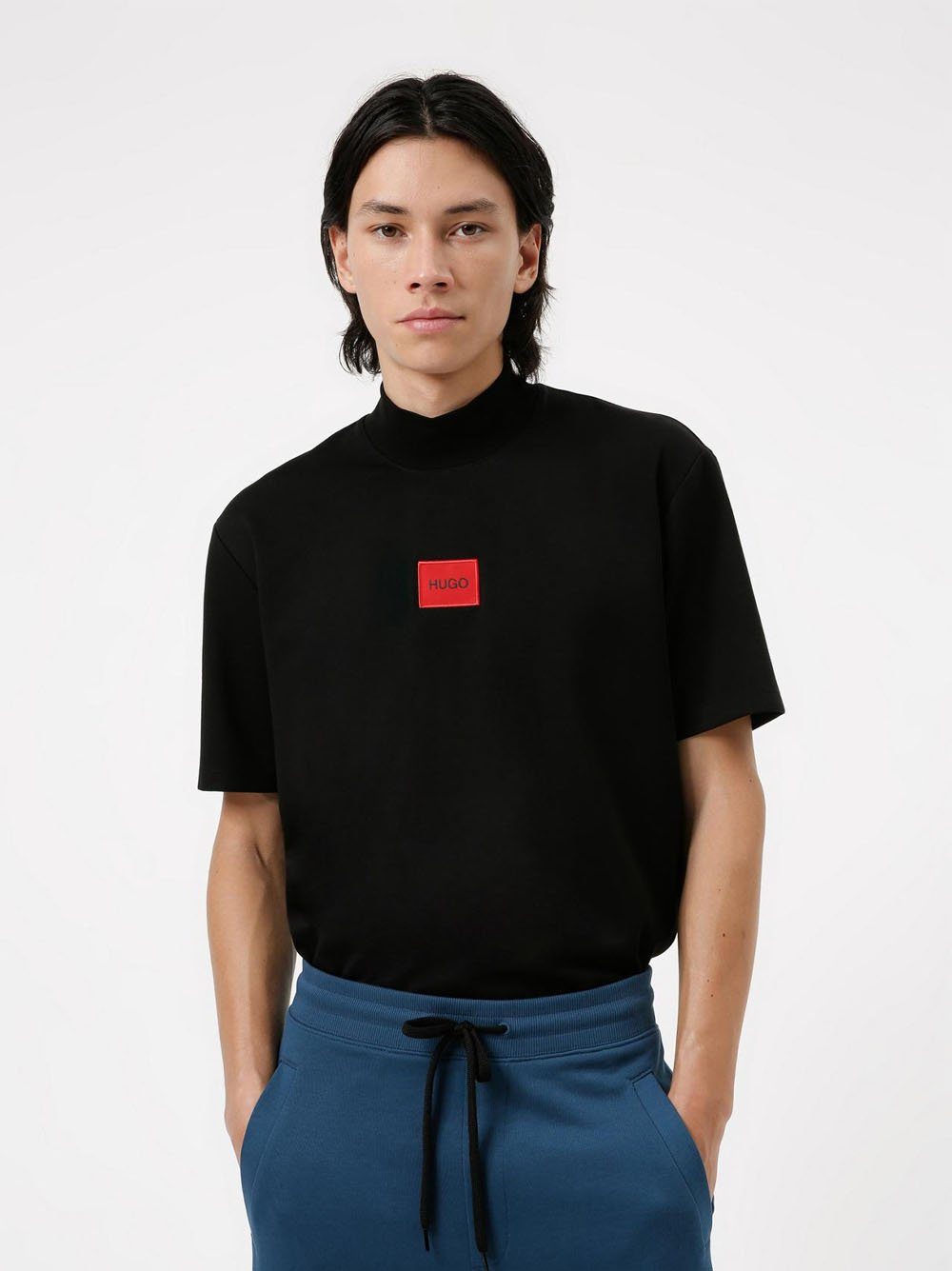 HUGO High Neck Box Logo T-Shirt Black - MAISONDEFASHION.COM