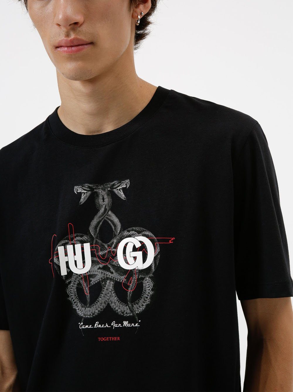 HUGO Logo snake print T-shirt Black - MAISONDEFASHION.COM