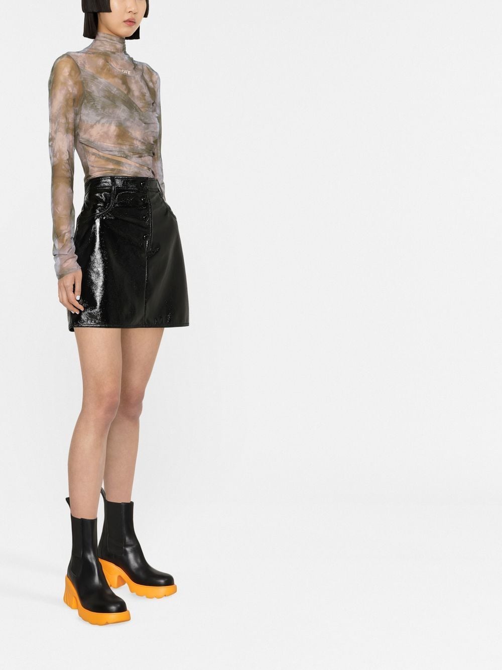 OFF-WHITE WOMEN Sheer Crop Top Military/Lilac - MAISONDEFASHION.COM