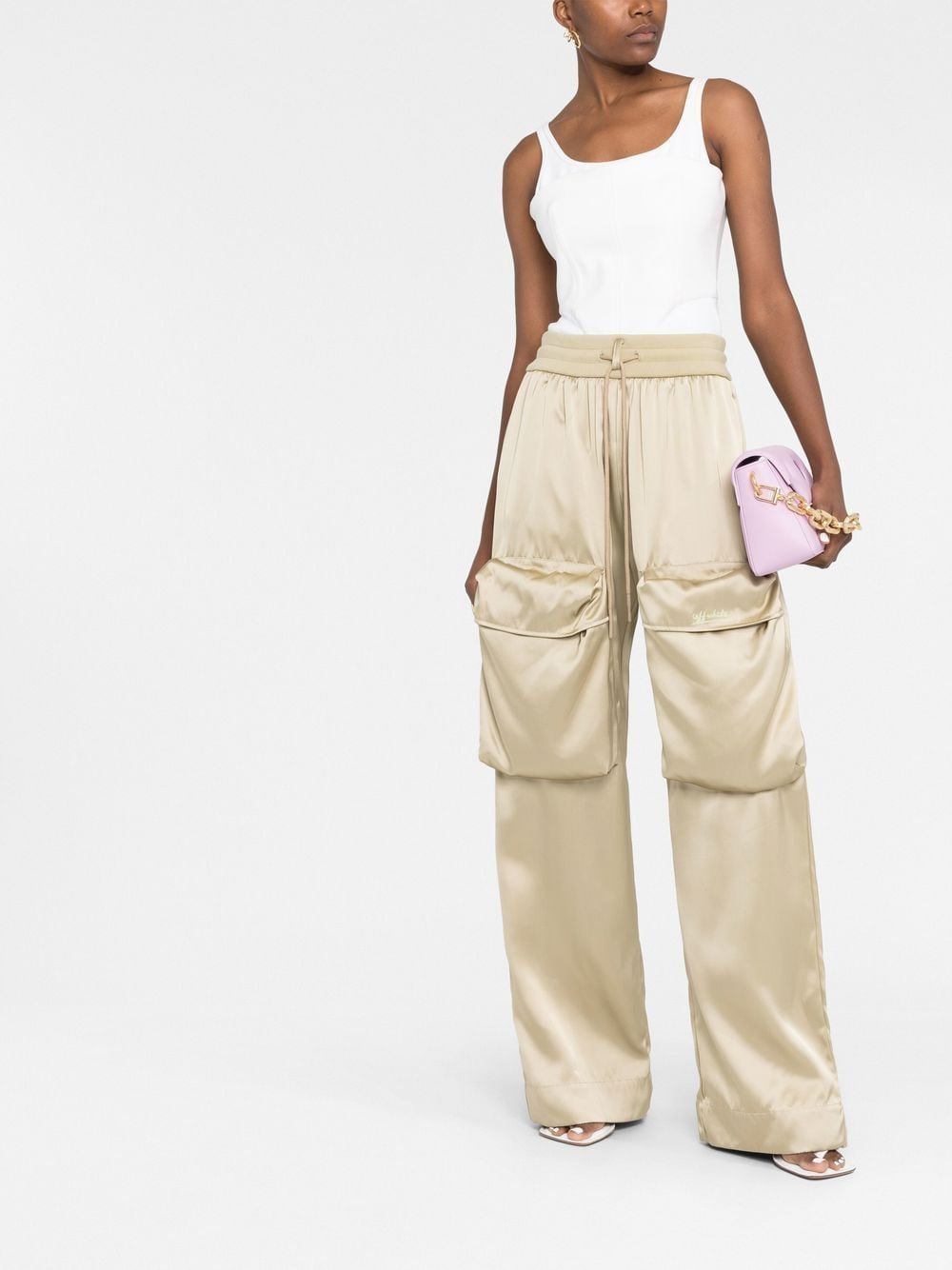 OFF-WHITE WOMEN Duchesse Cargo Trousers Green - MAISONDEFASHION.COM