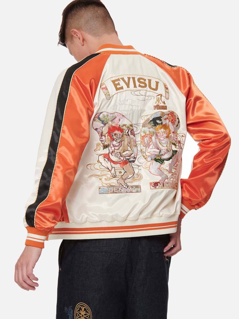 EVISU Fujin Twins Embroidered Jacket Orange/Cream - MAISONDEFASHION.COM