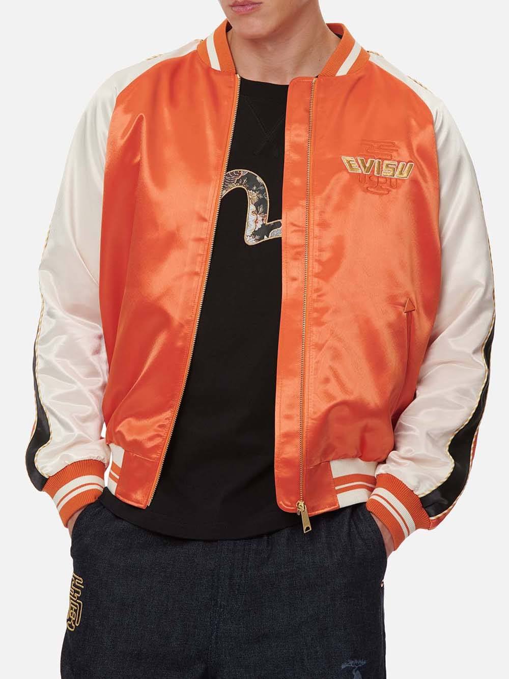 EVISU Fujin Twins Embroidered Jacket Orange/Cream - MAISONDEFASHION.COM