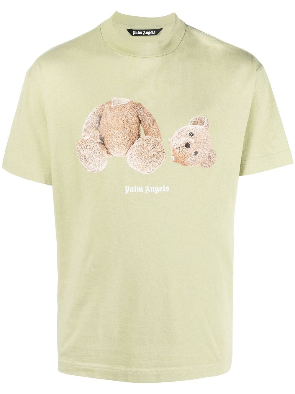 PALM ANGELS Teddy Bear Cotton T-Shirt Mint/Brown - MAISONDEFASHION.COM