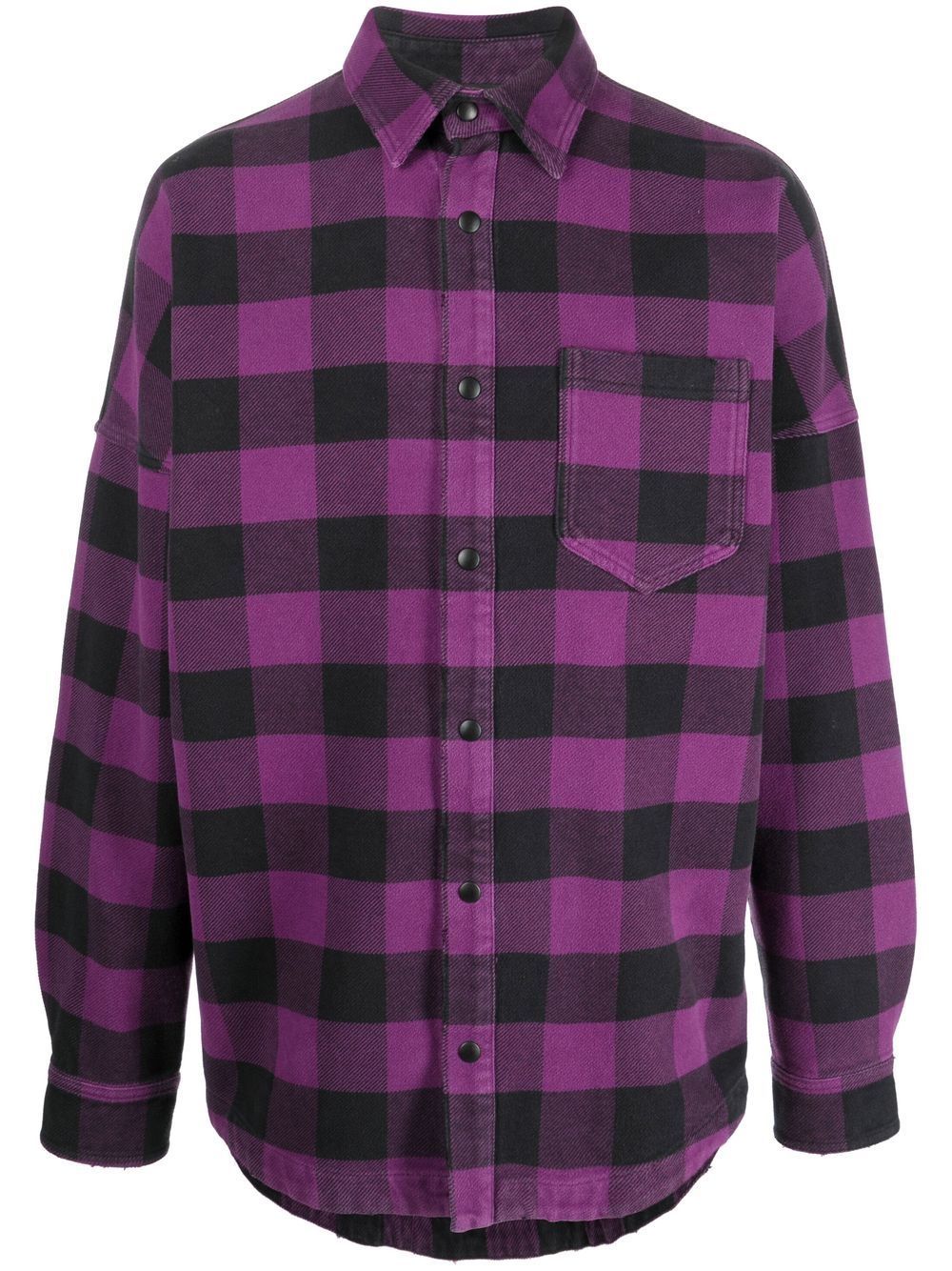 PALM ANGELS Logo-print Checked Shirt Purple/White - MAISONDEFASHION.COM