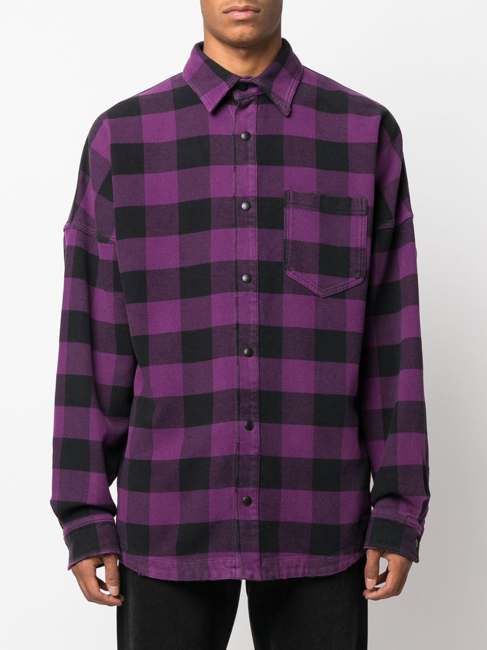 PALM ANGELS Logo-print Checked Shirt Purple/White - MAISONDEFASHION.COM