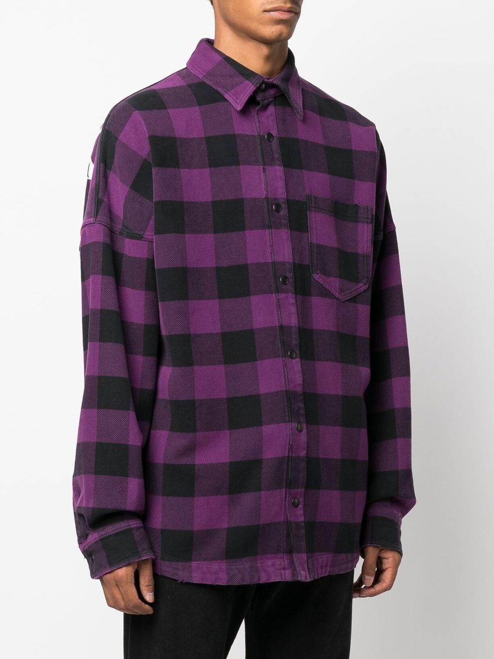 PALM ANGELS Logo-print Checked Shirt Purple/White - MAISONDEFASHION.COM