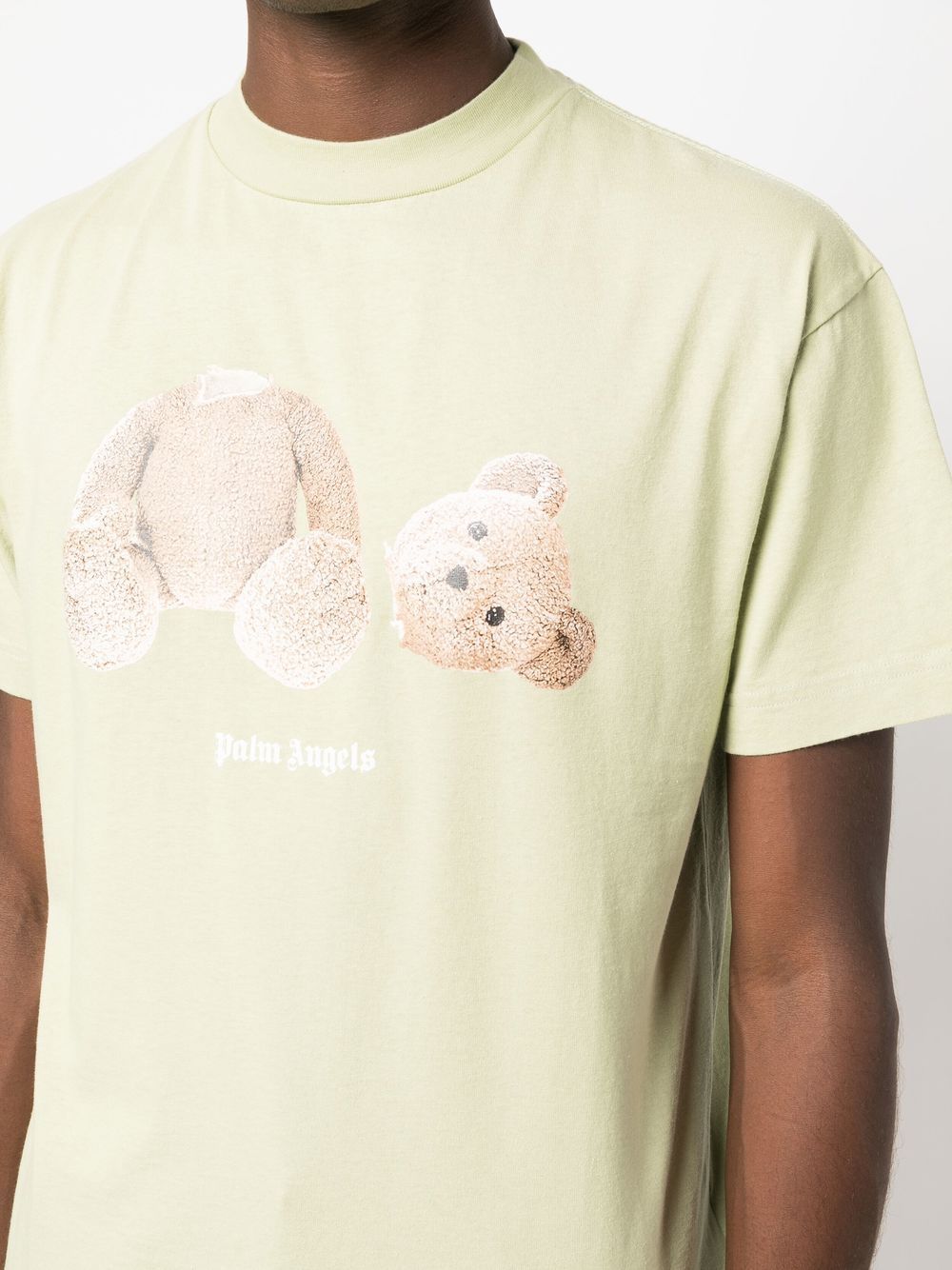 PALM ANGELS Teddy Bear Cotton T-Shirt Mint/Brown - MAISONDEFASHION.COM