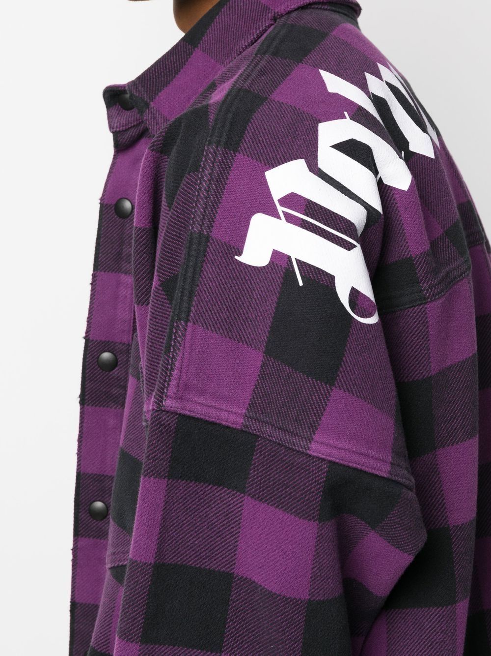 PALM ANGELS Logo-print Checked Shirt Purple/White - MAISONDEFASHION.COM