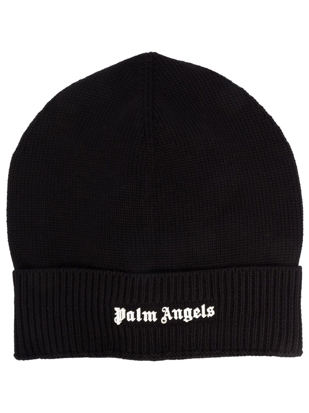 PALM ANGELS Logo-lettering Knitted Beanie Black - MAISONDEFASHION.COM