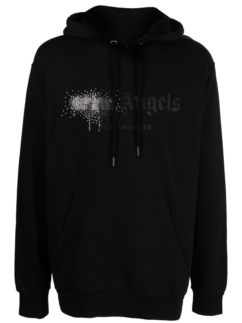 PALM ANGELS Rhinestone-embellished Logo Print Hoodie Black - MAISONDEFASHION.COM