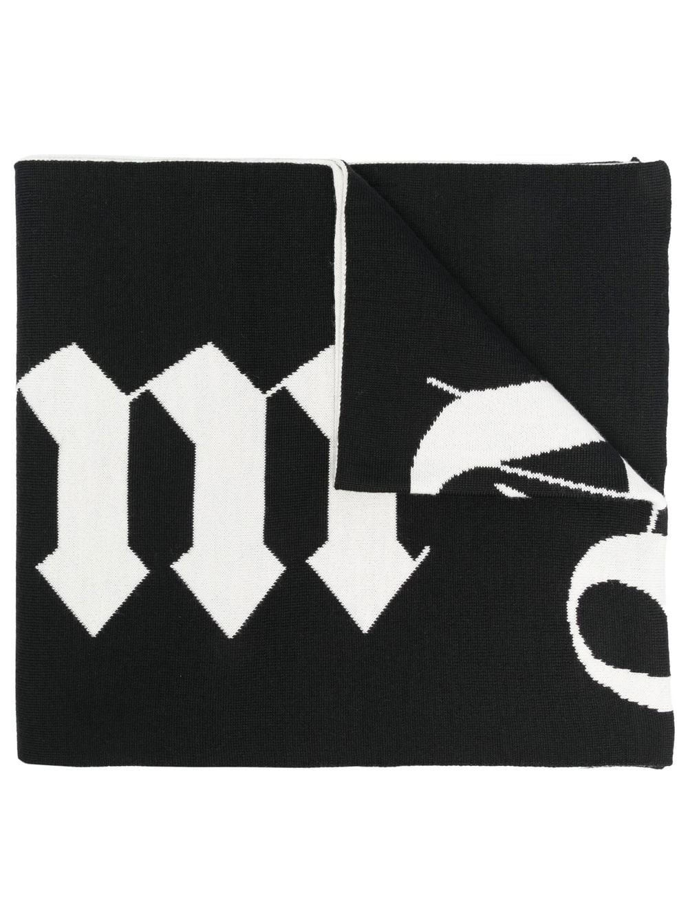 PALM ANGELS Logo-intarsia Wool-blend Scarf Black/White - MAISONDEFASHION.COM