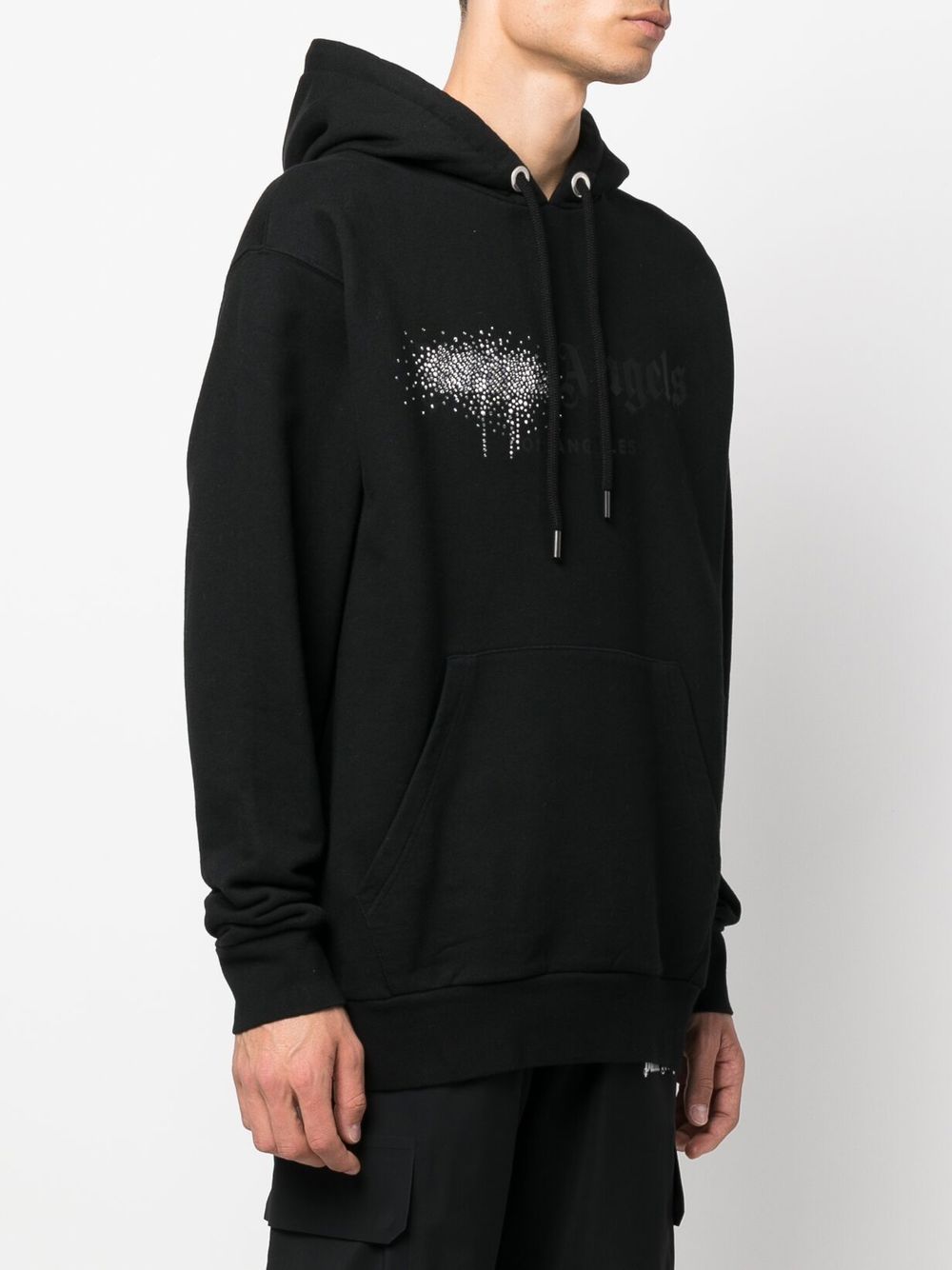 PALM ANGELS Rhinestone-embellished Logo Print Hoodie Black - MAISONDEFASHION.COM