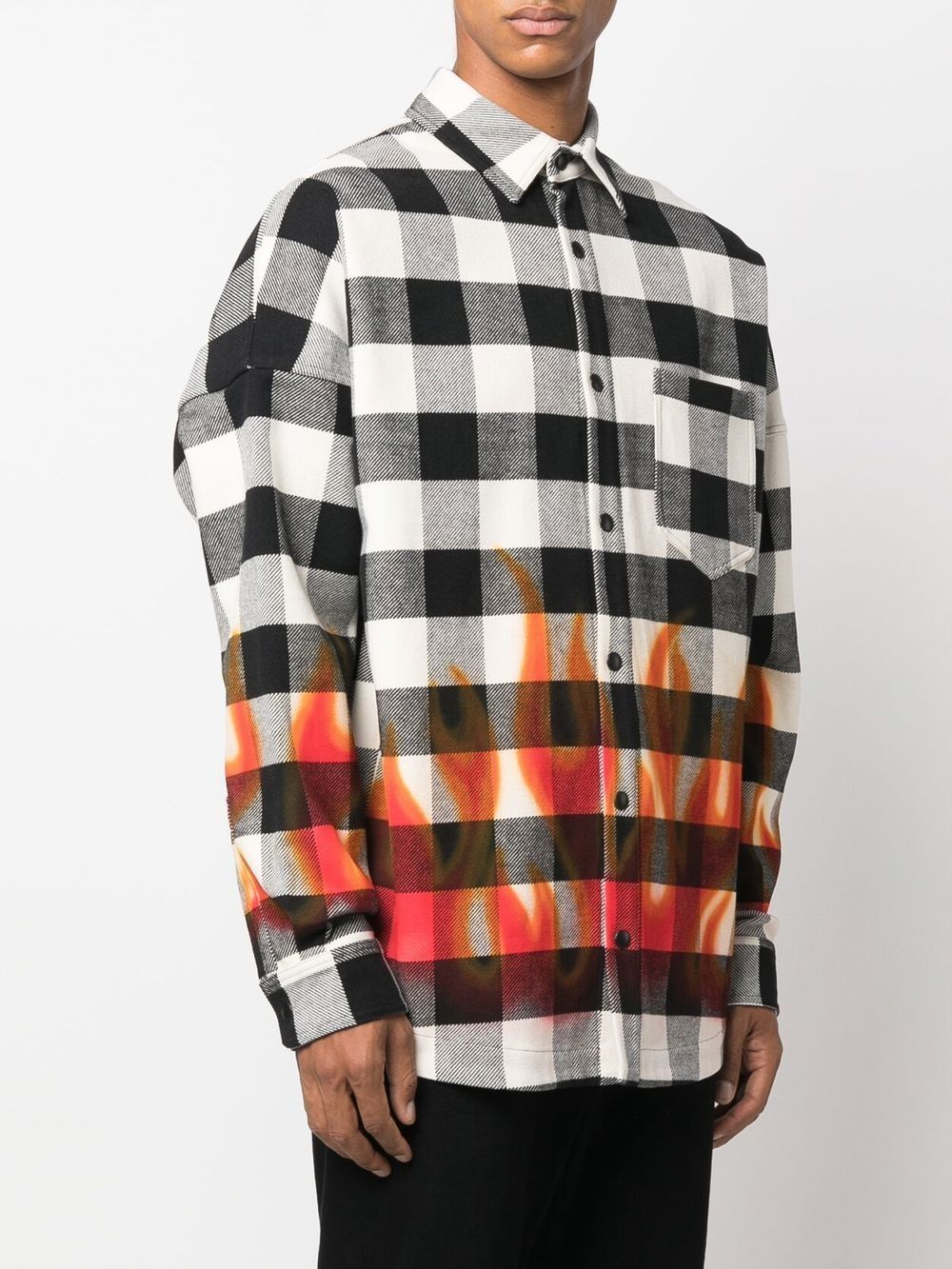 PALM ANGELS Check-print Long-sleeve Shirt Black/Red - MAISONDEFASHION.COM