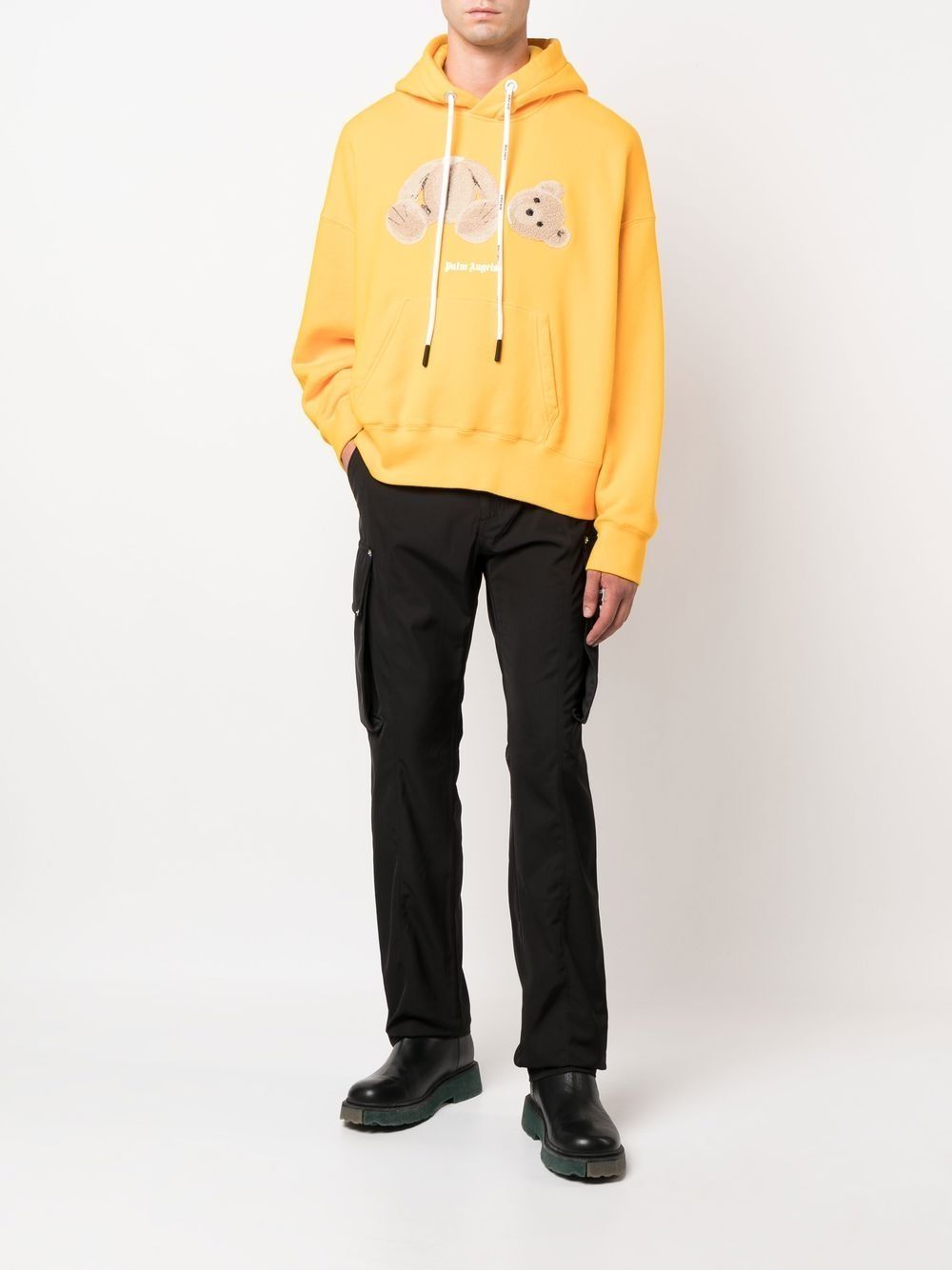 PALM ANGELS Bear Print Hoodie Yellow/Brown - MAISONDEFASHION.COM