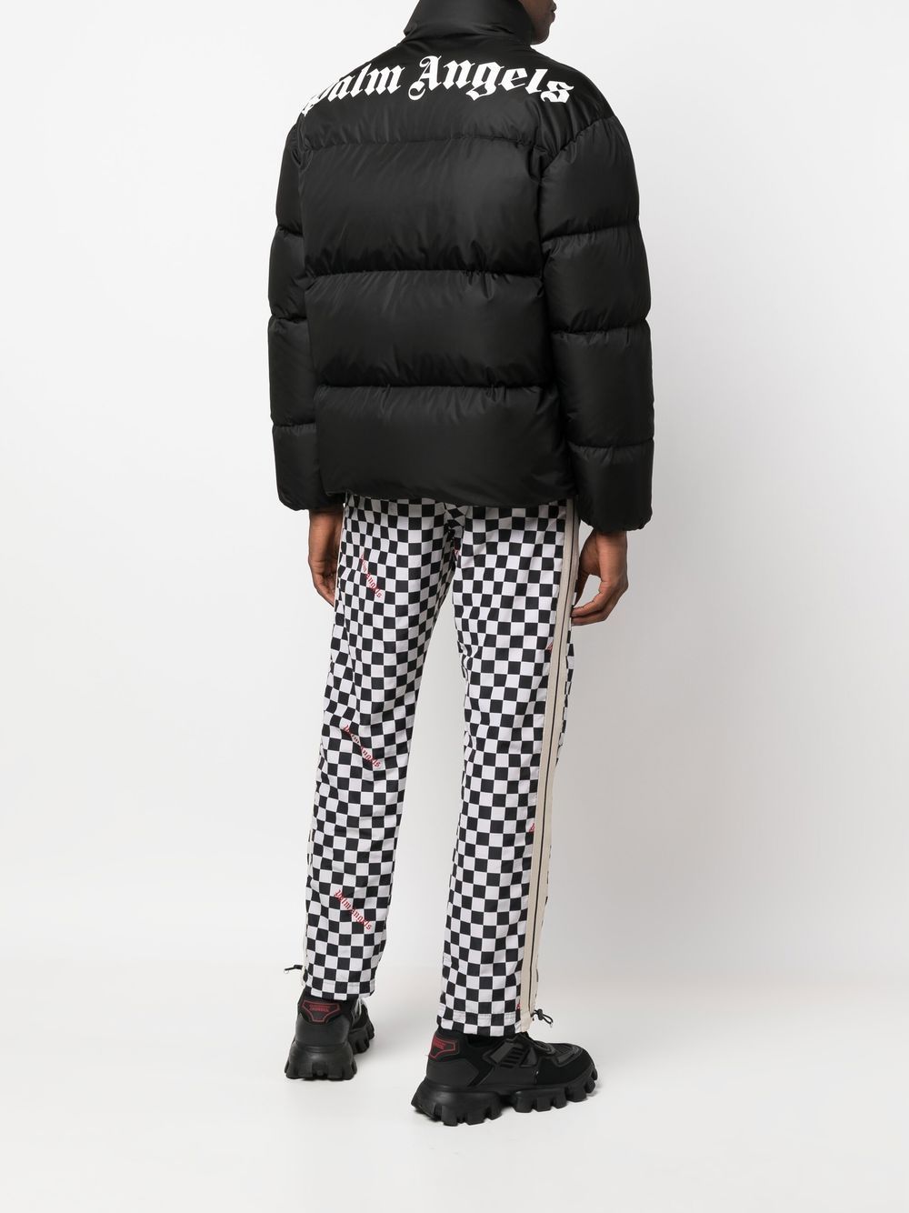 PALM ANGELS Logo-print Puffer Jacket Black/White - MAISONDEFASHION.COM