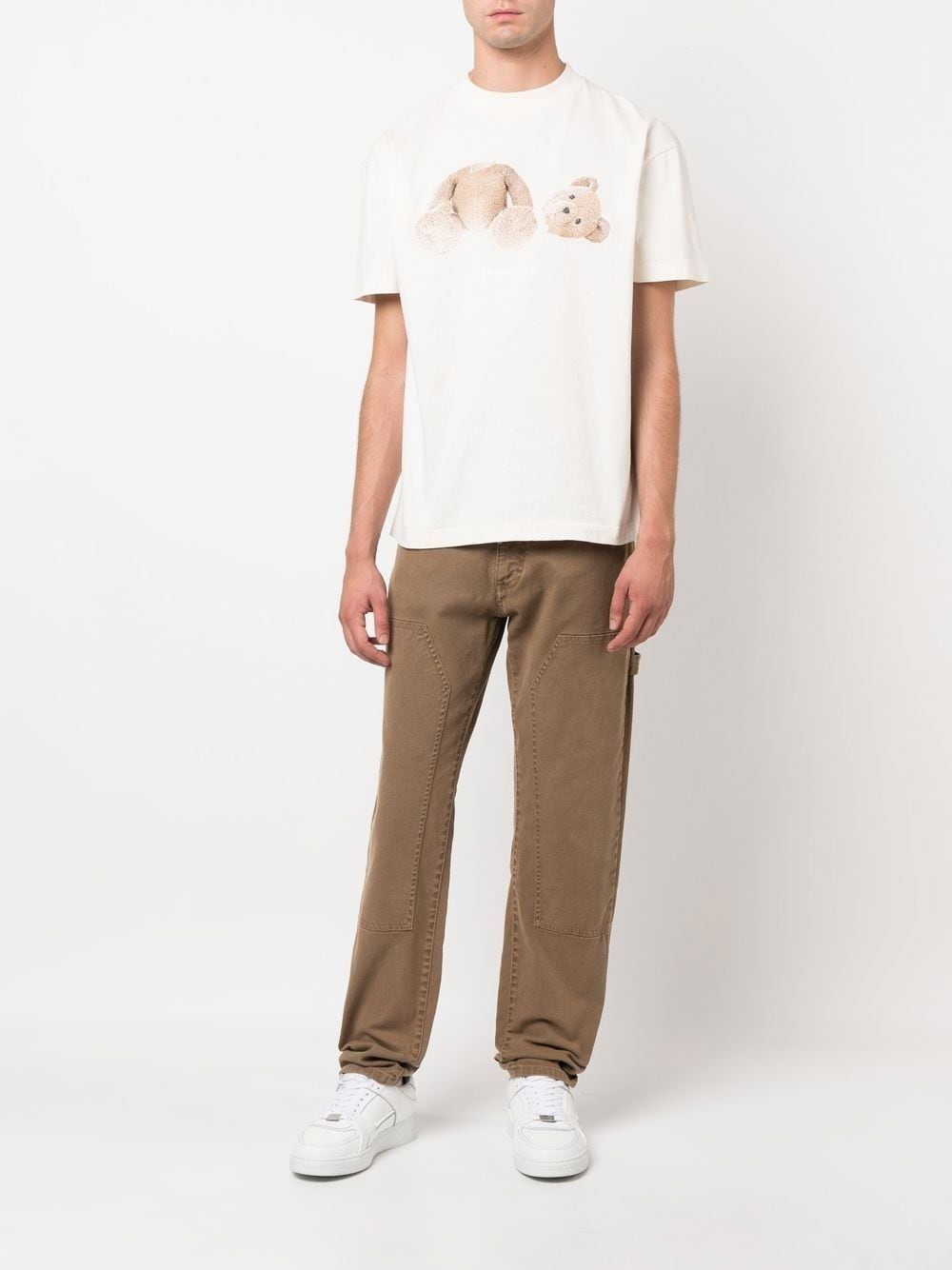 PALM ANGELS Teddy Bear Cotton T-Shirt Butter/Brown - MAISONDEFASHION.COM