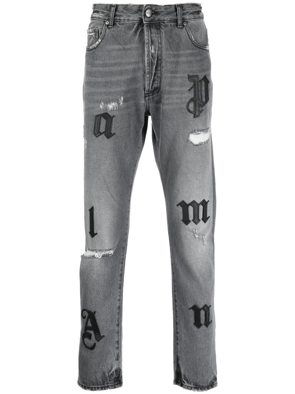 PALM ANGELS Distressed Straight-leg Jeans Grey/Black - MAISONDEFASHION.COM