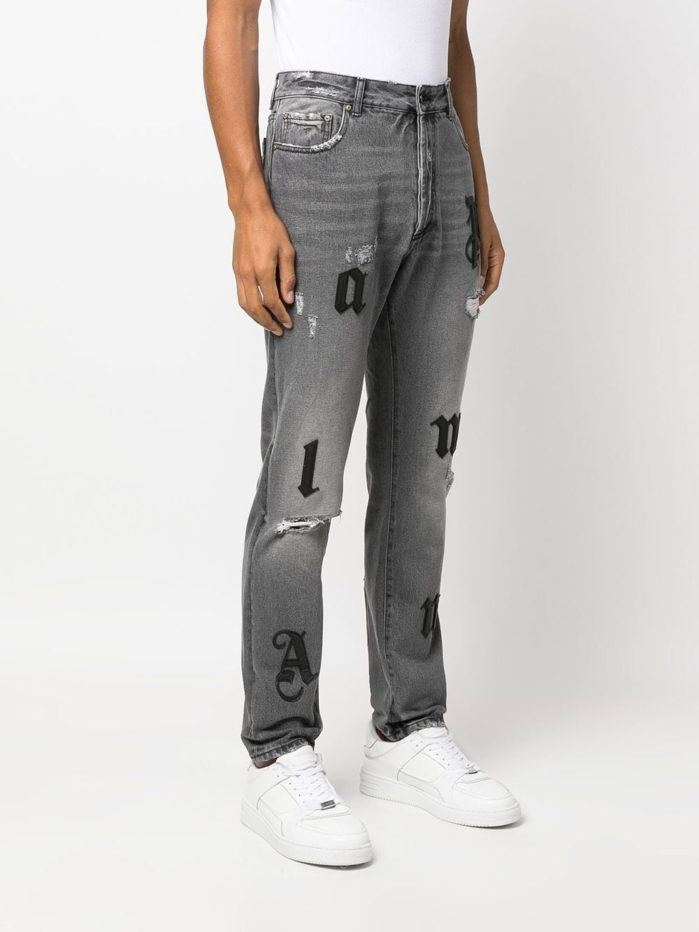 PALM ANGELS Distressed Straight-leg Jeans Grey/Black - MAISONDEFASHION.COM