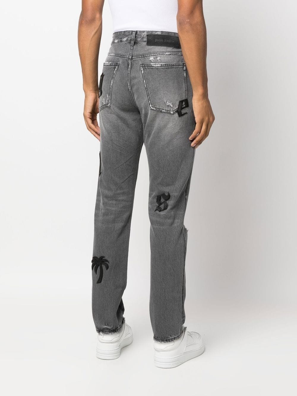 PALM ANGELS Distressed Straight-leg Jeans Grey/Black - MAISONDEFASHION.COM