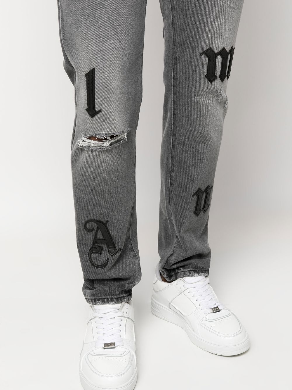 PALM ANGELS Distressed Straight-leg Jeans Grey/Black - MAISONDEFASHION.COM