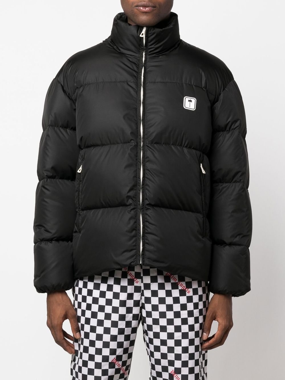 PALM ANGELS Logo-print Puffer Jacket Black/White - MAISONDEFASHION.COM