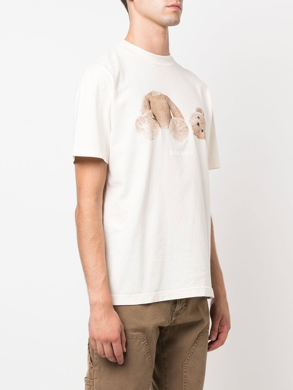 PALM ANGELS Teddy Bear Cotton T-Shirt Butter/Brown - MAISONDEFASHION.COM