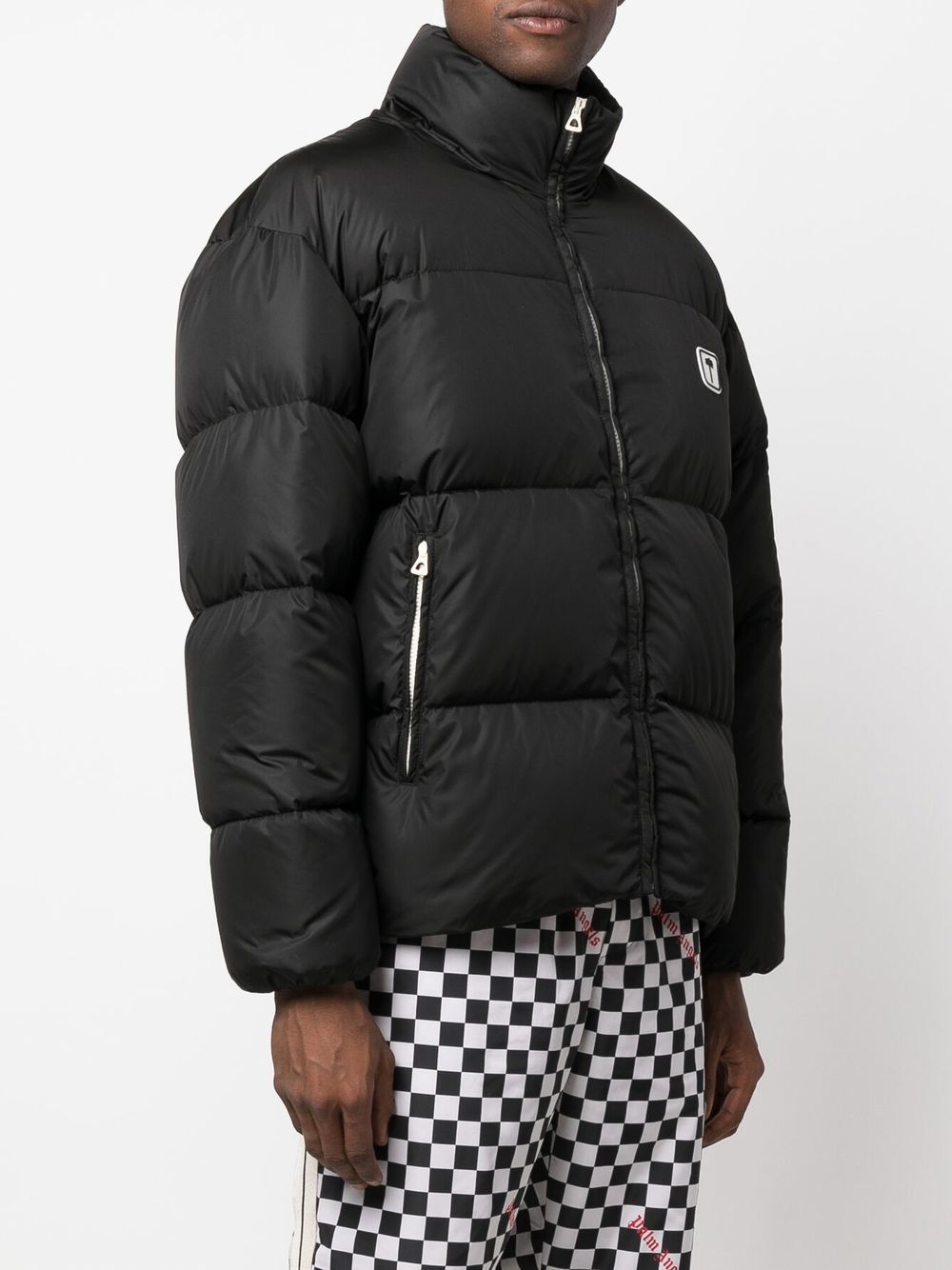 PALM ANGELS Logo-print Puffer Jacket Black/White - MAISONDEFASHION.COM