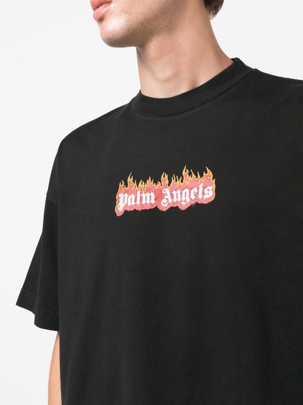 PALM ANGELS Logo-print T-shirt Black/White - MAISONDEFASHION.COM