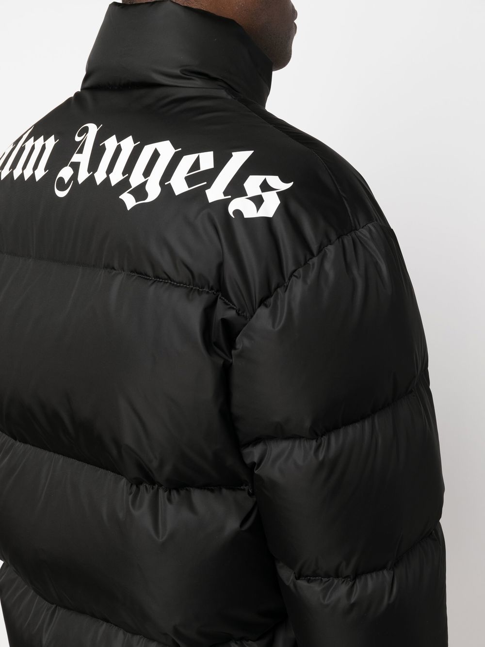 PALM ANGELS Logo-print Puffer Jacket Black/White - MAISONDEFASHION.COM