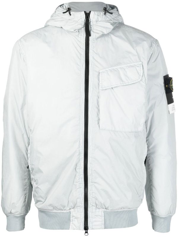 STONE ISLAND Logo-patch Zip-up Hooded Jacket Grey - MAISONDEFASHION.COM