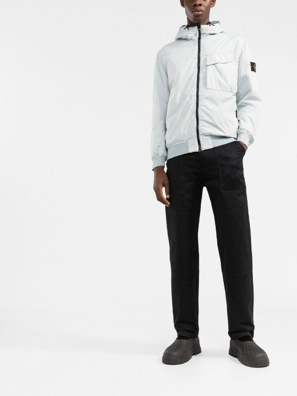 STONE ISLAND Logo-patch Zip-up Hooded Jacket Grey - MAISONDEFASHION.COM