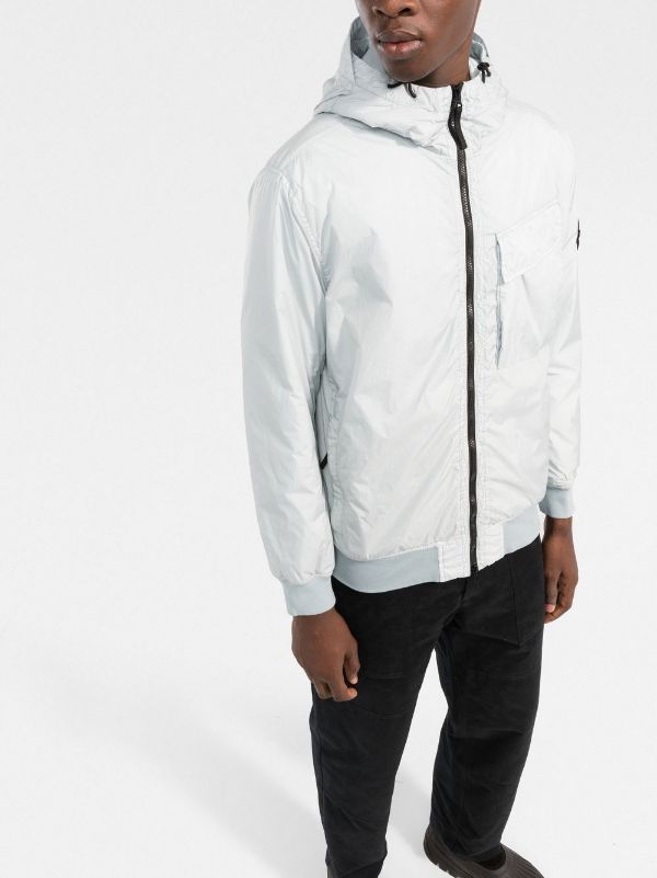 STONE ISLAND Logo-patch Zip-up Hooded Jacket Grey - MAISONDEFASHION.COM