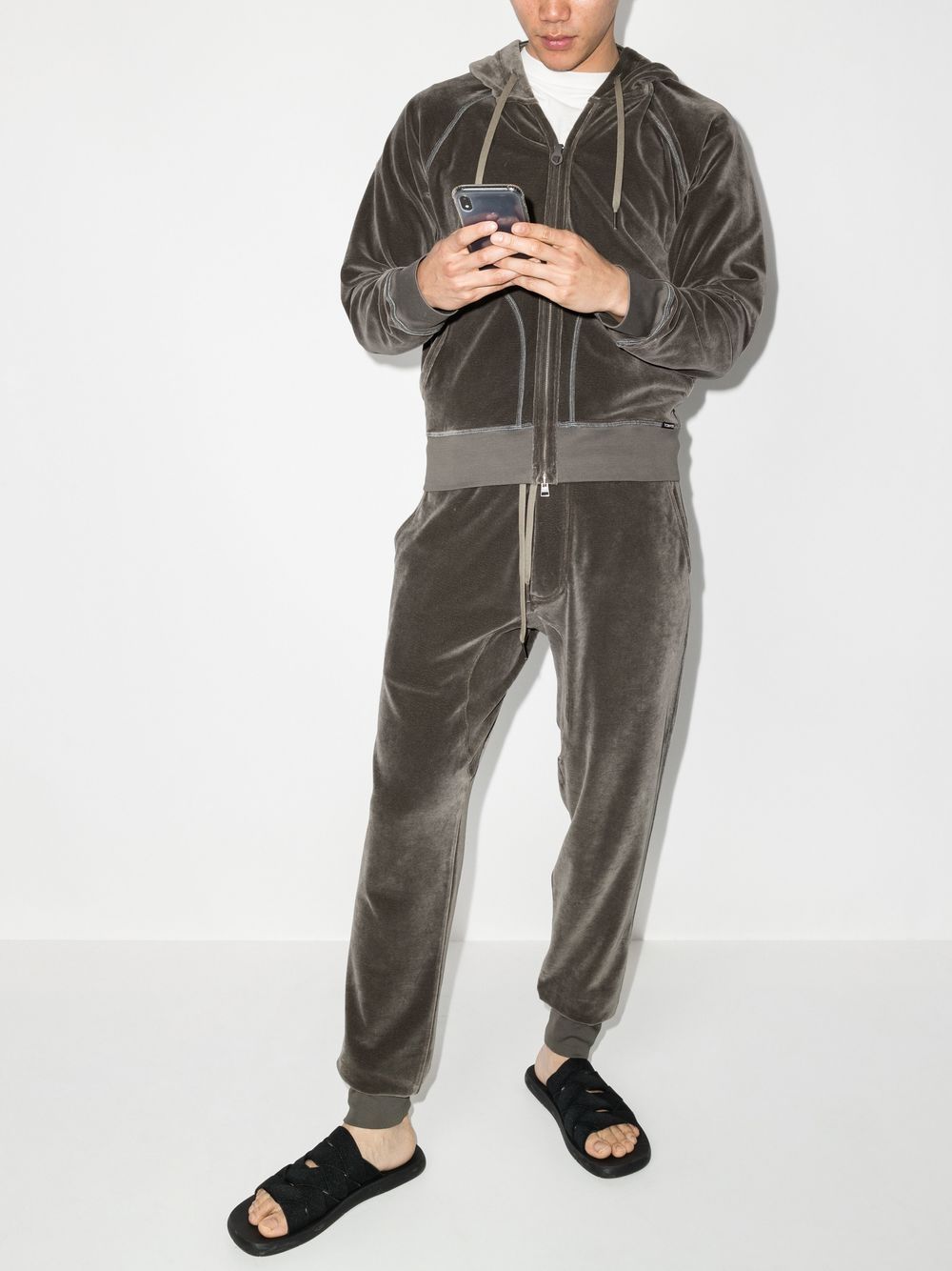 TOM FORD Velour Zip-fastening Hoodie Grey - MAISONDEFASHION.COM